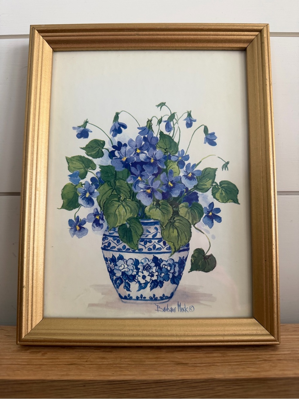 Barbara Mock Framed Print “Blue and White Porcelain Violets” 9x 7 in.